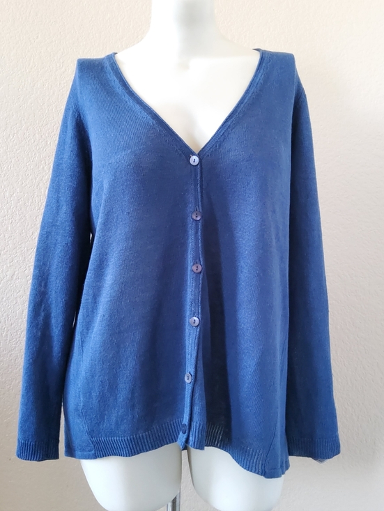 Eileen Fisher 100% Organic Linen Cardigan Sweater Top Blue Size 1X EUC​ - Picture 2 of 7